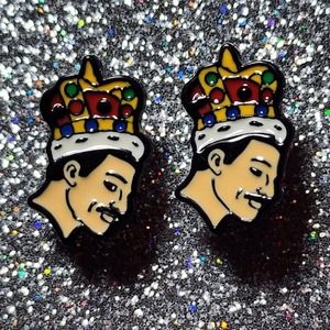 2/$20 Freddie Mercury Queen Wearing Jeweled Crown Enamel Metal Stud Earrings